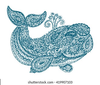 Whale in paisley doodle mehndi style. 