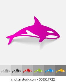 whale paper sticker with shadow. Vector illustration