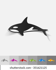 whale paper sticker with shadow. Vector illustration