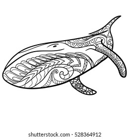 Whale pattern, coloring book, page, vector