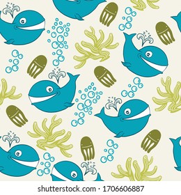 Whale Pattern Kids Underwater Ocean