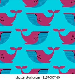 Whale pattern seamless. large mammal under water background. Vector ornament