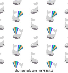 whale pattern  seamless pattern white background rainbow vector illustration