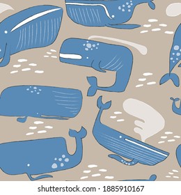 WHALE pattern, vector image of whales cartoon