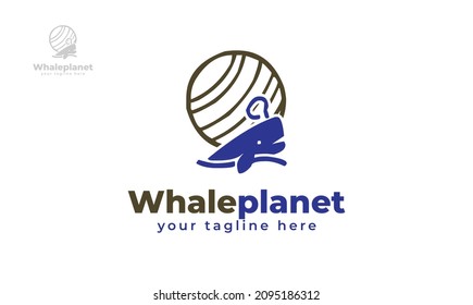 Whale planet logo design. vector