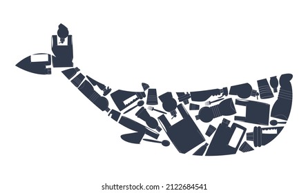 Whale from plastic garbage on a white background. Eco banner. Flat vector illustration. EPS10