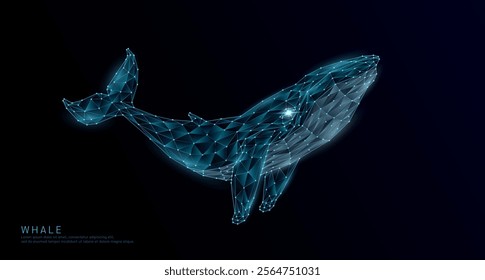 Whale polygon. Fish or deep sea animals on a dark background. For design various advertising media. Vector EPS10.