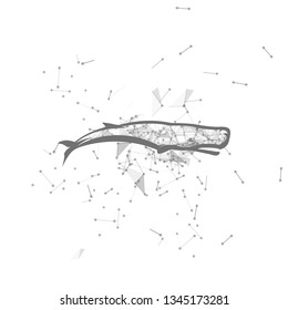 whale.  Polygonal wireframe whale silhouette. low poly vector illustrations on background of points and lines.