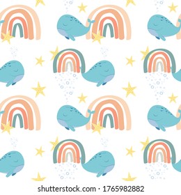 Whale and rainbow children pattern
