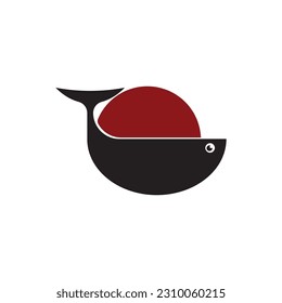 whale with red moon logo illustration.