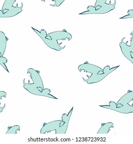 The whale is resting. Whale with crooked teeth, the stylized king is a whale with a crown on his head. Large teeth. Kitt with round eyes and small fins. Seamless pattern