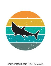 Whale Retro Sunset Design template. Vector design template for logo, badges, t-shirt, POD and book cover. Isolated white background.