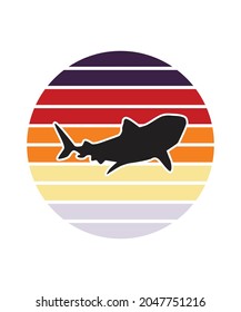 Whale Retro Sunset Design template. Vector design template for logo, badges, t-shirt, POD and book cover. Isolated white background.