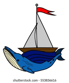 Whale and sailboat vector
