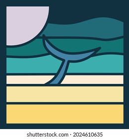 whale scenery in the middle of the sea vector design banner illustration