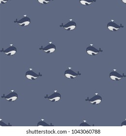 whale sea animal doodle vector seamless pattern