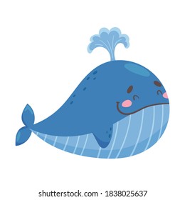 Whale as Sea Animal Floating Underwater Vector Illustration