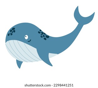 Whale. Sea Animal Floating Underwater. Perfect for children clothes design, banner, card. Cute kid's cartoon vector illustration in flat style.