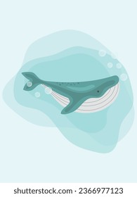 Whale as Sea Animal Floating Underwater Vector Illustration.