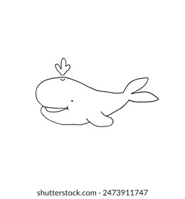 Whale. Sea animal. Mammals. Doodle. Vector illustration. Hand drawn.  Outline.
