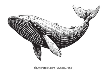 Whale sea animal sketch hand drawn in doodle style Vector illustration