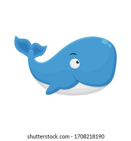 Whale Sea Cartoon Character. Cute Animal Mascot Icon Flat Design. Childrens Book