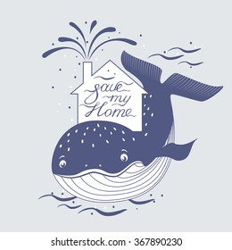 Whale and sea, ocean protection, preservation symbol.  Vector illustration in eps8 format.