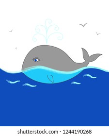 Whale in the sea partly over the water. Vector illustration.