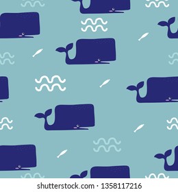 whale sea seamless pattern