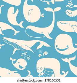 Whale. Seamless background. Seamless pattern can be used for wallpaper, pattern fills, web page background, surface textures