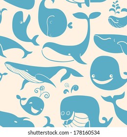 Whale. Seamless background. Seamless pattern can be used for wallpaper, pattern fills, web page background, surface textures