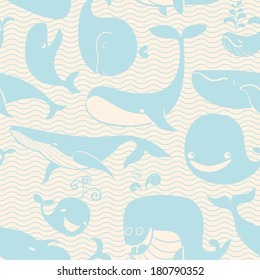 Whale. Seamless background. Seamless pattern can be used for wallpaper, pattern fills, web page background, surface textures