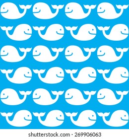 Whale seamless blue and white pattern  