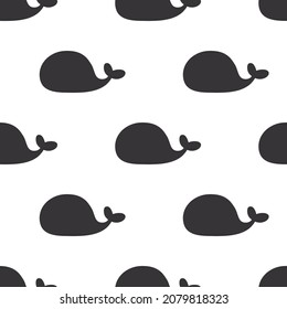 Whale seamless pattern black white. Vector illustration