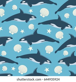 Whale seamless pattern. Can be used for wallpaper, t-shirt pattern, web page background, print, wrapping and much more!