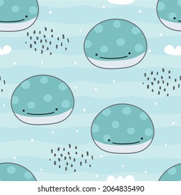 Whale Seamless Pattern, Cute Cartoon Background