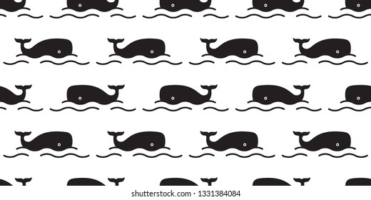 whale Seamless pattern fish vector shark dolphin salmon scarf isolated ocean sea cartoon repeat wallpaper tile background illustration doodle