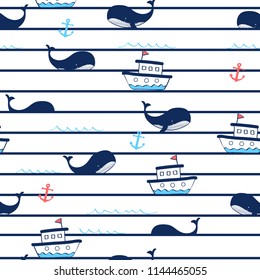 Whale seamless pattern print design. Vector illustration design for fashion fabrics, textile graphics, prints.
