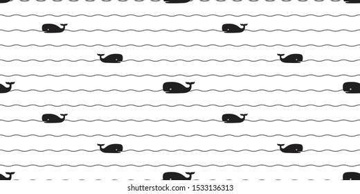 Whale Seamless pattern shark vector fish tuna doodle cartoon salmon wave ocean sea scarf isolated repeat wallpaper tile background illustration design