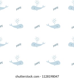 Whale seamless pattern. Vector baby design.