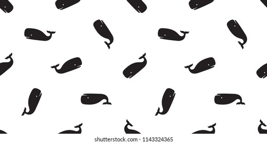 Whale Seamless Pattern Vector Fish Dolphin Shark Tail Fin Scarf Isolated Repeat Wallpaper Tile Background Cartoon Illustration