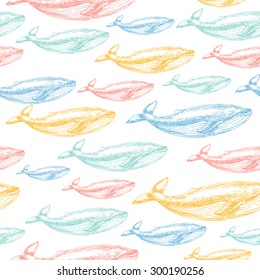 Whale seamless pattern. Vector Illustration