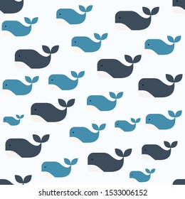 Whale seamless pattern. Whales pattern background. Flat style vector illustration. Seamless vector background.