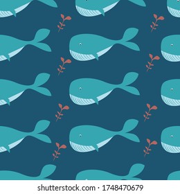 Whale Seamless Pattern.Vector background, vector whale