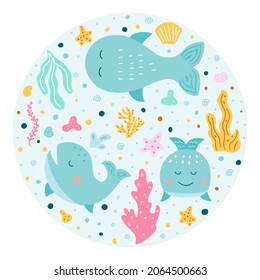 Whale set in hand drawn style. Vector illustration