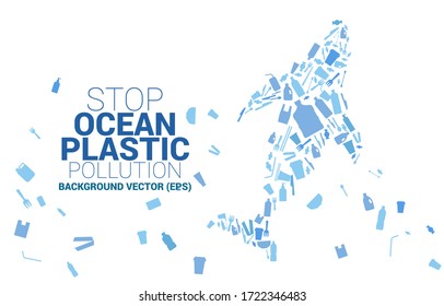 Whale shaped from plastic package and product icon. background for Ocean plastic pollution.Take care and save the environment. Say no to plastic