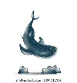 whale shark 3d object. swimming on a white background. simple 3d design
