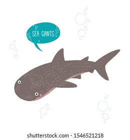 Whale Shark character smiling. Cartoon vector hand drawn eps 10 illustration isolated on white background in a flat style.