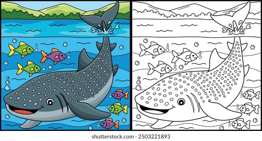 Whale Shark Coloring Page Colored Illustration