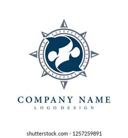 Whale shark compass sea logo vector - Vector illustration isolated on a white background